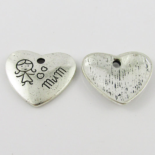 Bulk Mum Heart Charm Pendant Mothers Day Love Heart Alloy 20x18mm Select Qty