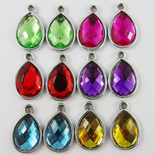 10pcs in Random Pairs Teardrop Faceted Rhinestone Charm Pendant 25x16mm ACRYLIC