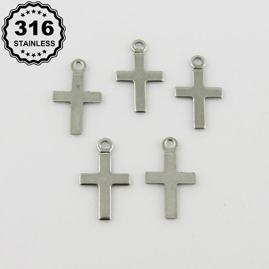 Bulk Tiny Simple Crucifix Cross Charm Pendant 316 Stainless Steel 10x6mm