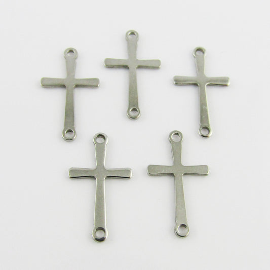 Bulk Simple Crucifix Cross Connector Charm Pendant 201 Stainless Steel 17x9mm