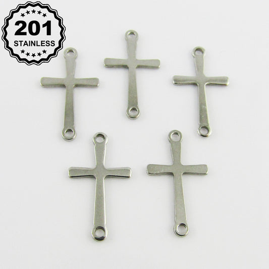 Bulk Simple Crucifix Cross Connector Charm Pendant 201 Stainless Steel 17x9mm