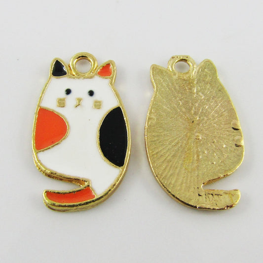 Bulk 10pce Enamel Calico Cat Charm Pendant 22x13mm
