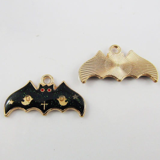 Bulk 10pce Enamel Ghost Bat Charm Pendant Halloween Vampire Bat 13x25mm