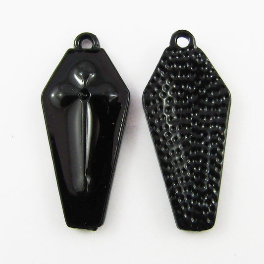Bulk 10pce Enamel Coffin Black Charm Pendant Halloween Gothic 25x11mm