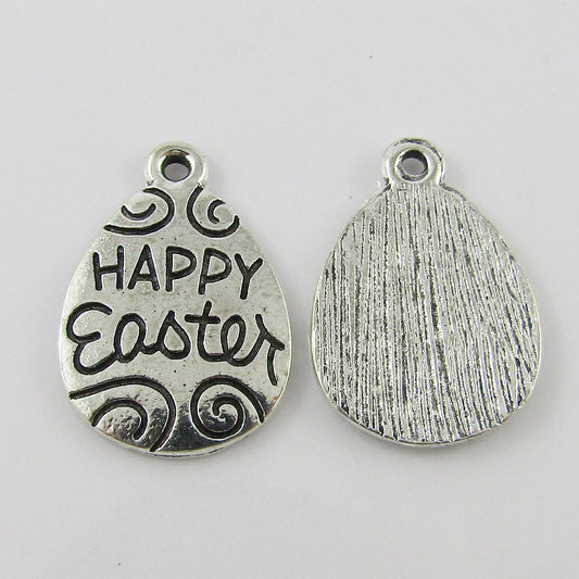 Bulk Happy Easter Message Charm Pendant Easter Egg 21x15mm Select Qty