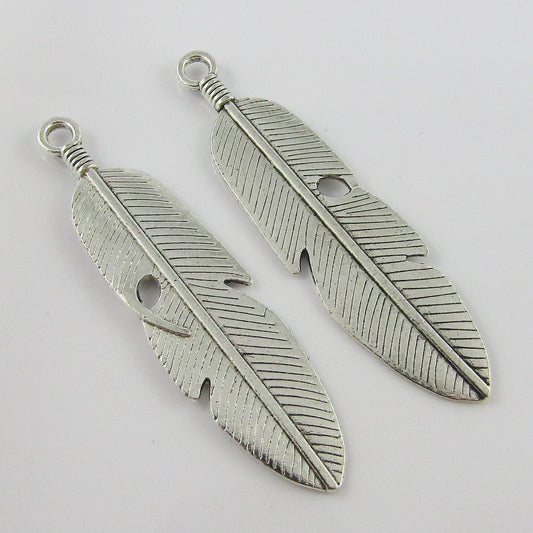 Bulk Large Feather Charm Pendant Leaf 58x15mm Select Qty