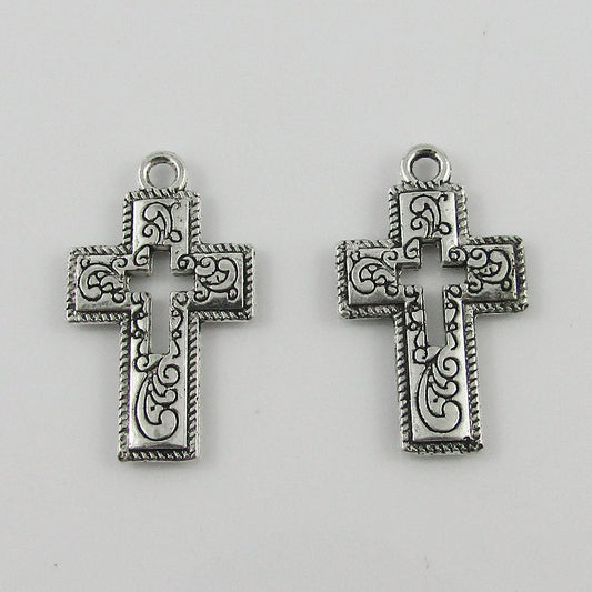 BULK Engraved Cross Charm Pendant Religious Cross 23x14mm Select Qty