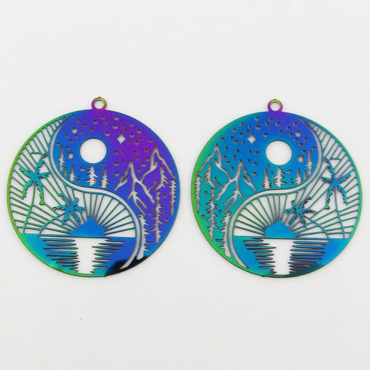 Bulk 6pce Laser Cut Yin Yang Beach Mountain Charm Pendant Earring SSteel 32x30mm