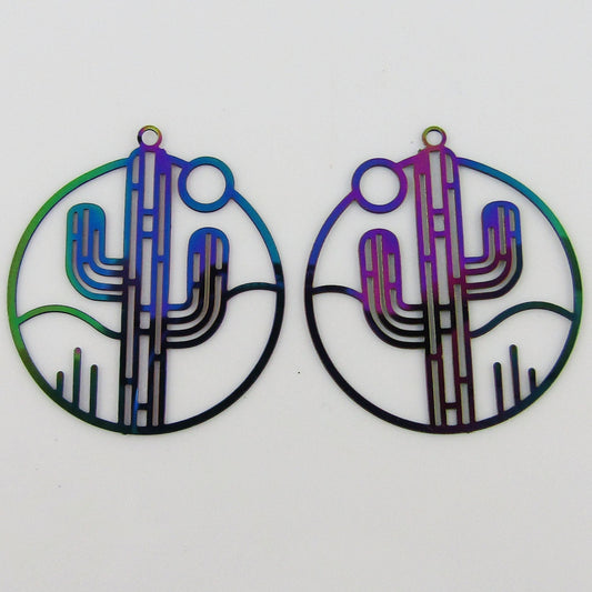 Bulk 6pce Laser Cut Desert Cactus Charm Pendant Earring Component SSteel 33x30mm