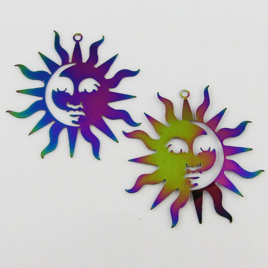 Bulk 6pce Laser Cut Solar Sun Face Charm Pendant Earring SSteel 40x38mm