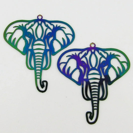 Bulk 6pce Laser Cut Elephant Charm Pendant Earring Component SSteel 44x40mm