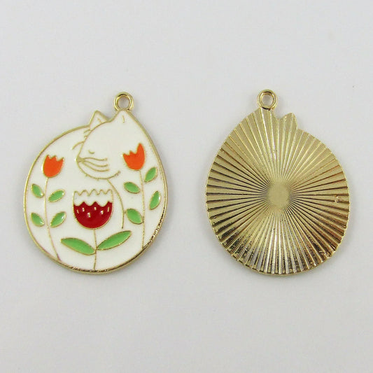 Bulk 10pce Enamel Folkart Cat Charm Pendant Pet Animal 32x27mm