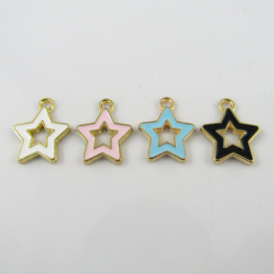 Bulk 10pce Enamel Hollow Star Charm Pendant 16x14mm Select Colour