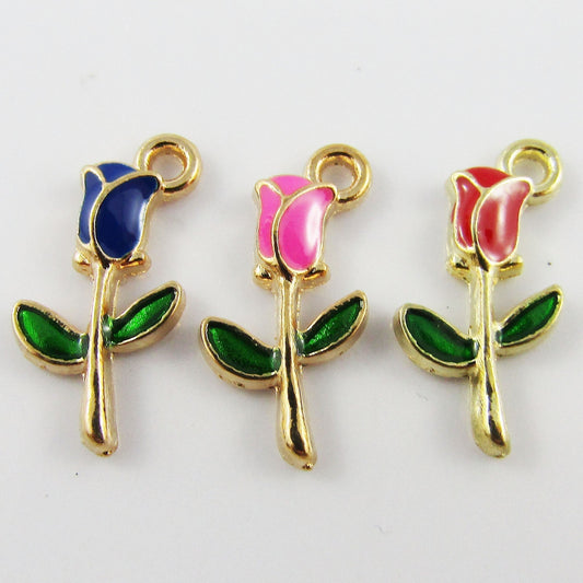Bulk 10pce Enamel Enchanted Rose Charm Pendant Flower 9x19mm Select Colour
