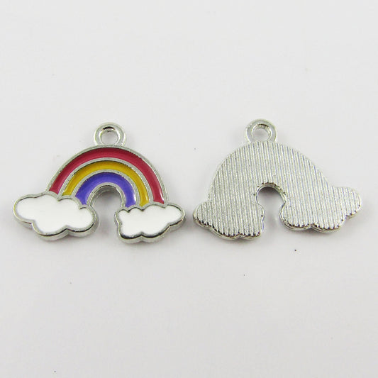 Bulk 10pce Silver Enamel Rainbow Clouds Alloy Charm Pendant 19x14mm