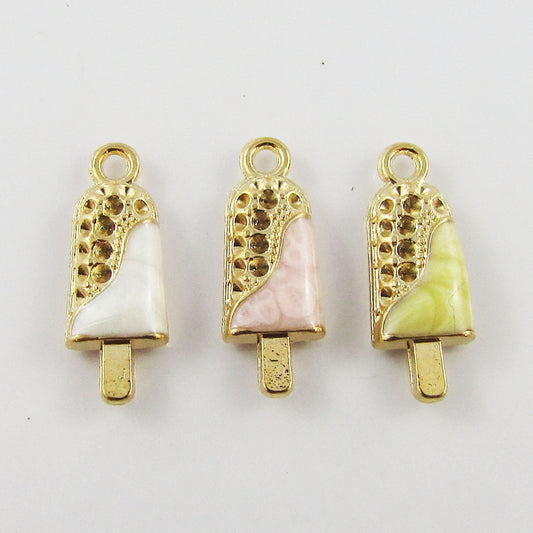 Bulk 10pce Enamel Marble Ice Cream Alloy Charm Pendant 7x19mm Select Colour