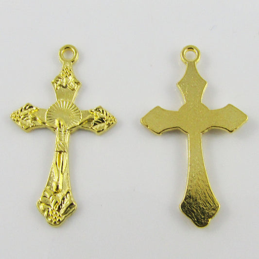 BULK Jesus Crucifix Golden Charm Pendant Religion Faith 33x20mm Select Qty