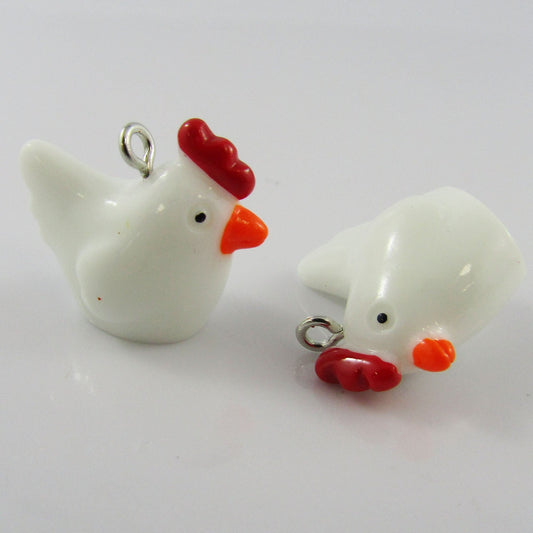Bulk 10pce Resin 3D Chicken Chook Charm Pendant w/ Iron Loop 24x21x13mm