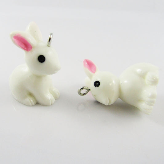 Bulk 10pce Resin 3D Rabbit Bunny Charm Pendant w/ Iron Loop 20x25x19mm