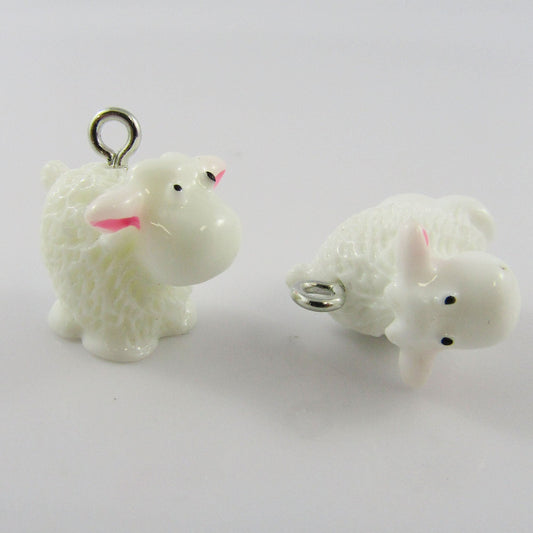 Bulk 10pce Resin 3D Sheep Charm Pendant w/ Iron Loop 19x18x13mm