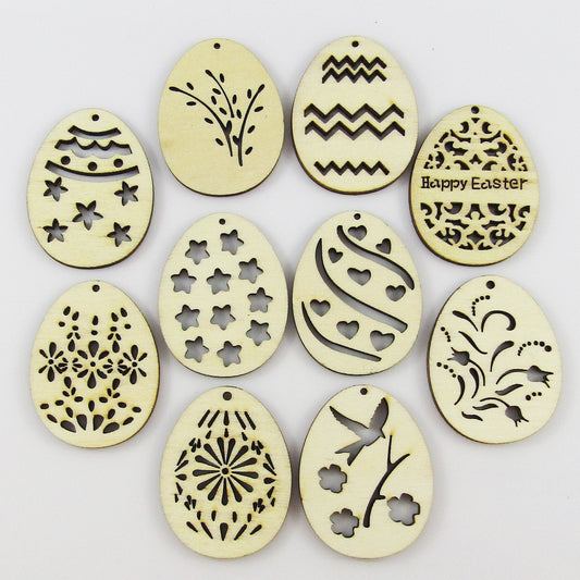 Bulk Easter Egg Charm Pendant Unfinished Wood 39x30mm 10 or 20 pcs in PAIRS