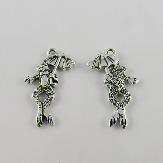 Bulk Frog with Umbrella Charm Pendant Animal Whimsical Alloy 16x26mm Select Qty
