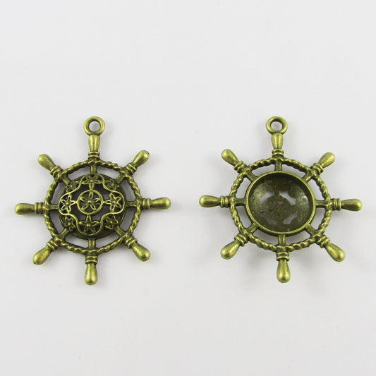 Bulk Pirate Ship Helm Charm Pendant Wheel Antique Bronze 35x39mm Select Qty