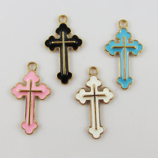 Bulk 10pce Enamel Easter Religious Cross Charm Pendant 25x14mm Select Colour