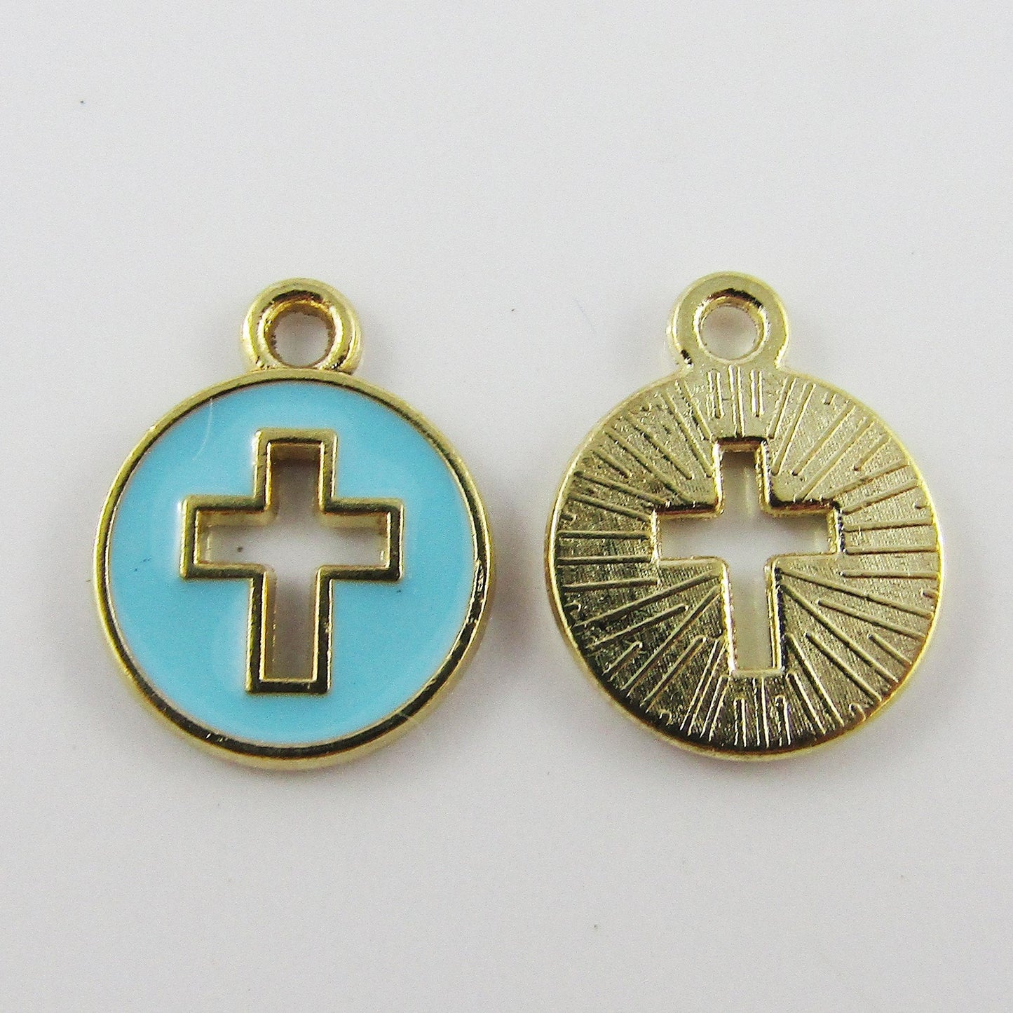 Bulk 10pce Enamel Cross Disc Charm Pendant Religious Cross 15x12mm Select Colour
