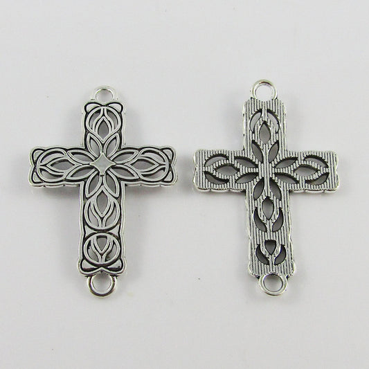 Bulk Engraved Religious Cross Connector Charm Pendant 42x27mm Select Qty