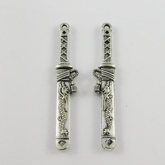 Bulk Samurai Sword Charm Pendant Japanese Ninja 44x8mm Select Qty