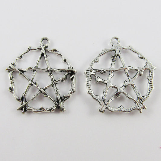 Bulk Twig Pentagram Charm Pendant Earth Element Wicca 28x26mm Select Qty