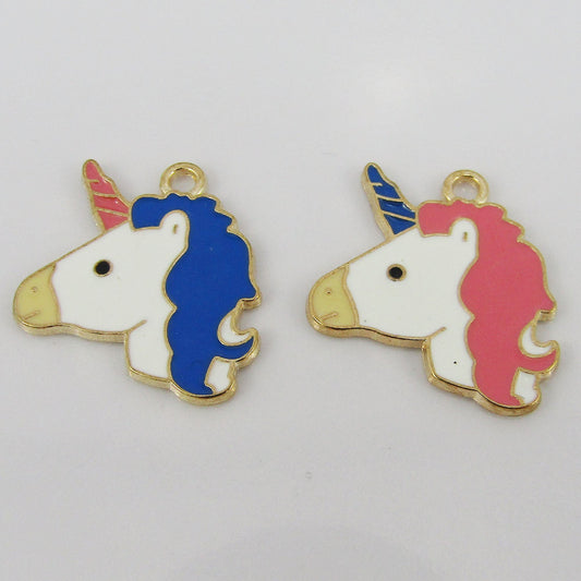 Bulk 10pce Enamel Unicorn Charm Pendant Light Gold & Blue or Pink 24.5x19.5mm