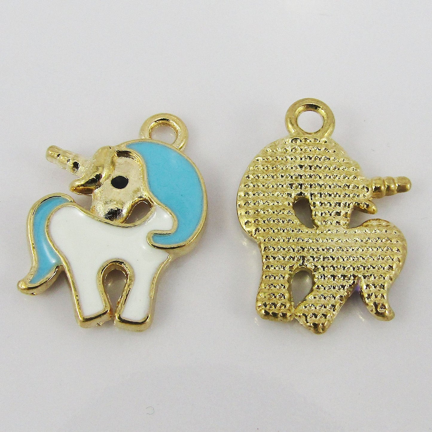 Bulk 10pce Enamel Unicorn Charm Pendant Light Gold & Blue Lilac or Pink 20x15mm