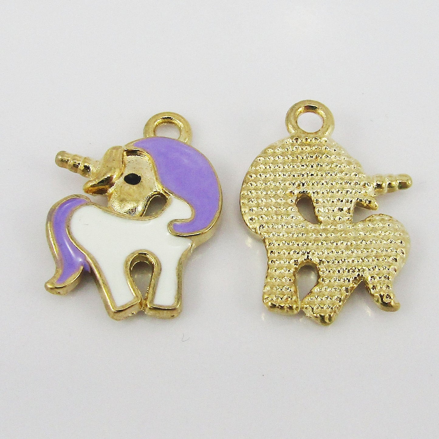 Bulk 10pce Enamel Unicorn Charm Pendant Light Gold & Blue Lilac or Pink 20x15mm
