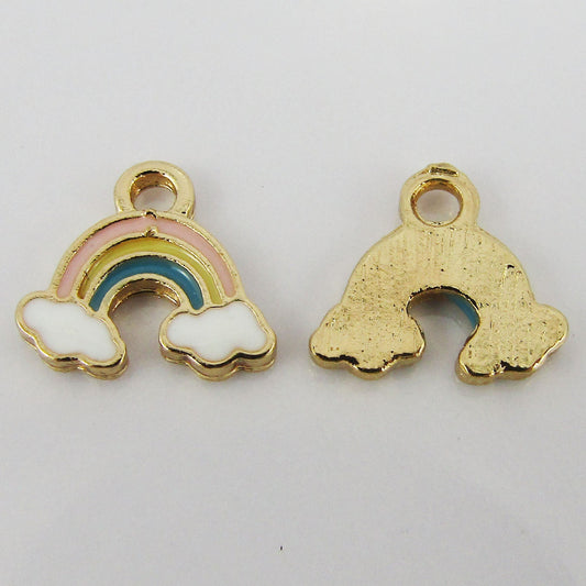 Bulk 10pce Enamel Mini Rainbow Charm Pendant Light Gold Colourful 11x12mm