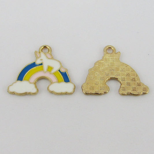 Bulk 10pce Enamel Unicorn Rainbow Charm Pendant Light Gold Colourful 16.5x20mm