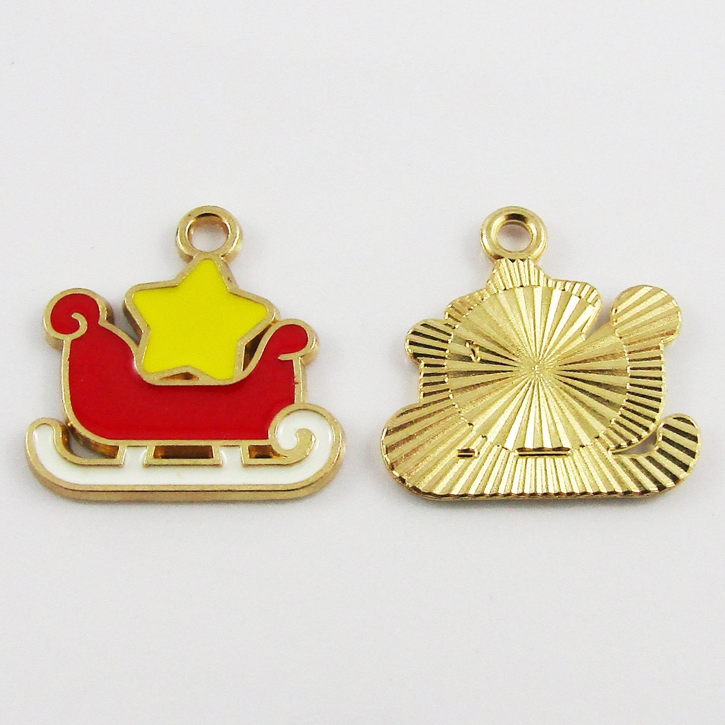 Bulk 10pce Enamel Santa Sleigh Charm Pendant Christmas Star 19x18mm