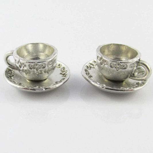 Bulk 3D Teacup & Saucer Charm Pendant Tea Party 14x8mm Select Qty