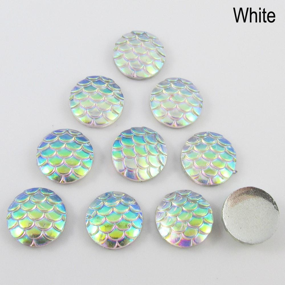 10pcs DIY Resin AB Mermaid Scale Cabochon 12mm Round Flat Back Select Colour