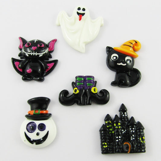 6pc set Resin Halloween Theme Mix Cabochons For Scrapbooking Cards Hair Clips