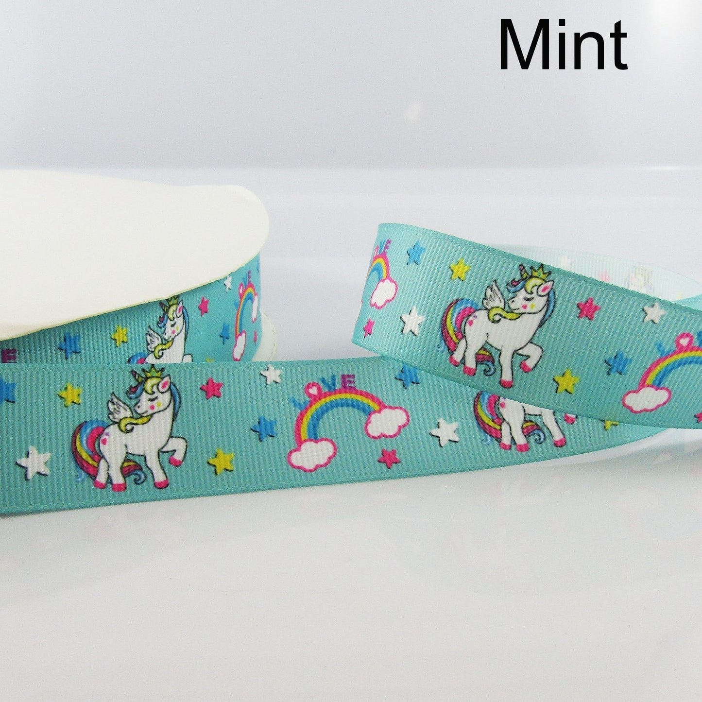 3metres Printed Rainbows & Unicorns Grosgrain Ribbon 25mm Select Colour