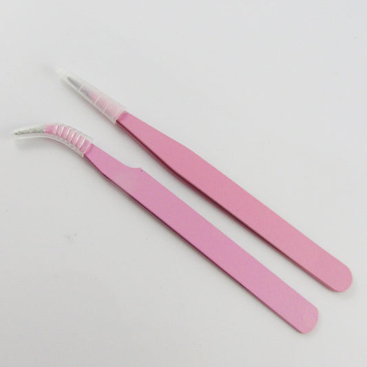 Craft & Jewellery Stainless Steel Flat & Bent Nose Beading Tweezers Set PINK