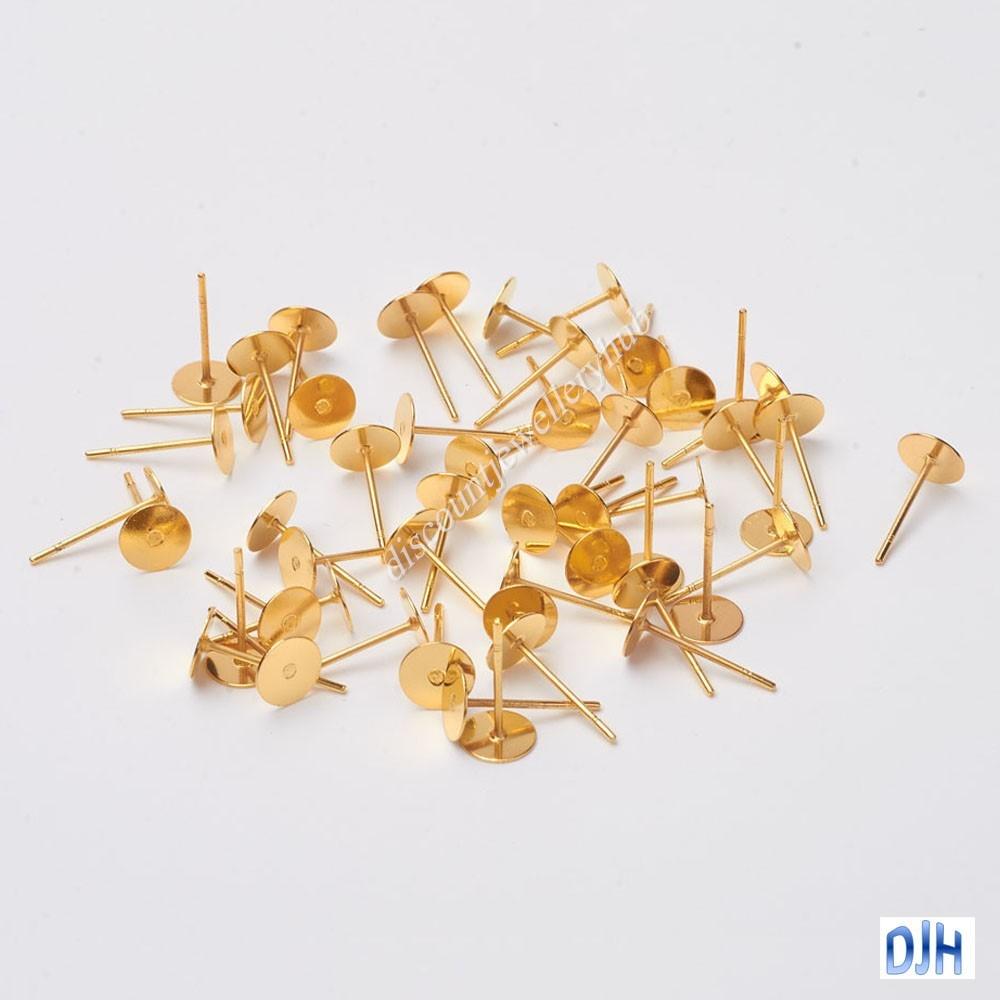 Bulk 10 sets (20pce) DIY Flat Glue Pad Post Stud Earring 12x6mm GP Brass