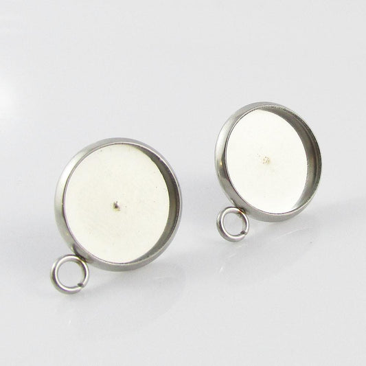 Bulk 20pcs (10sets) DIY Cabochon Setting Stud Earring with Loop Fit 12mm Cabs SS
