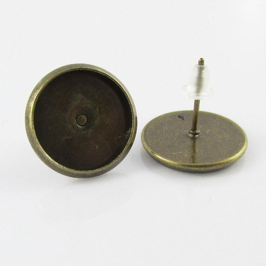 Bulk 20pce (10pair) Bronze Cabochon Post Stud Earring Finding Fit 12mm Cabs