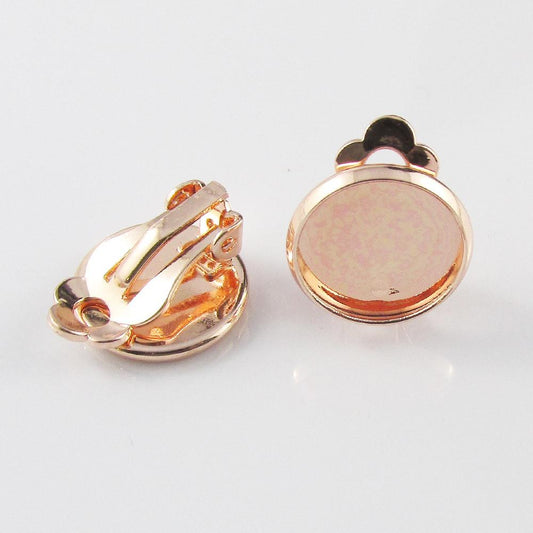 Bulk 10pcs (5pair) DIY Cabochon Setting Clip on Earring Rose Gold Fit 12mm Cabs