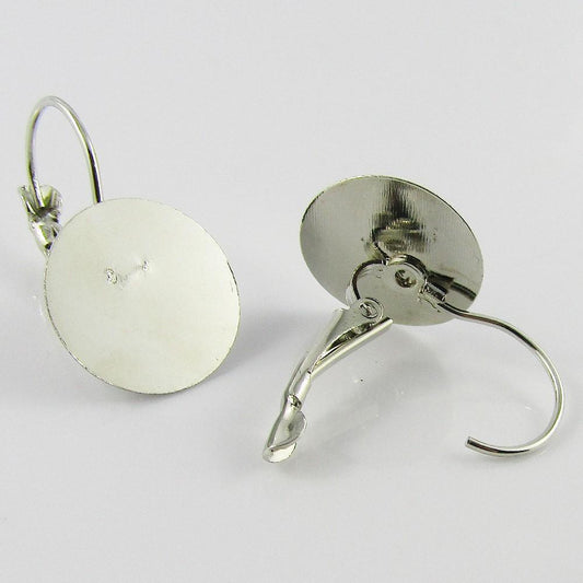 Bulk 10pcs (5pair) Round Lever Back Earring with 15mm Glue Pad Fit 15mm Cabs