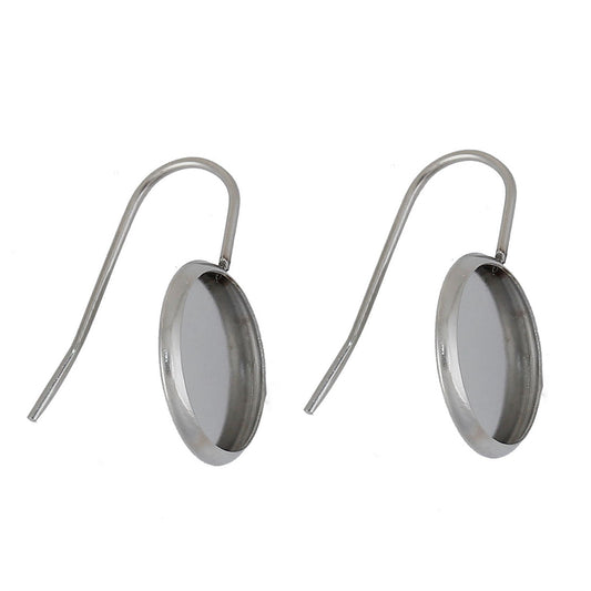 Bulk 10pcs Round Cabochon Drop Hook Earring 23x14mm Fit 12mm Cabs SSteel