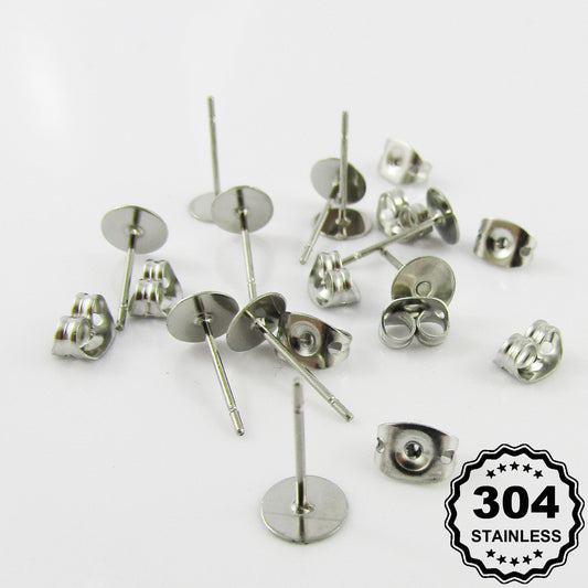 Bulk 50pcs Flat Glue Pad with Backs Post Stud Earring Finding 304SS Pick Size